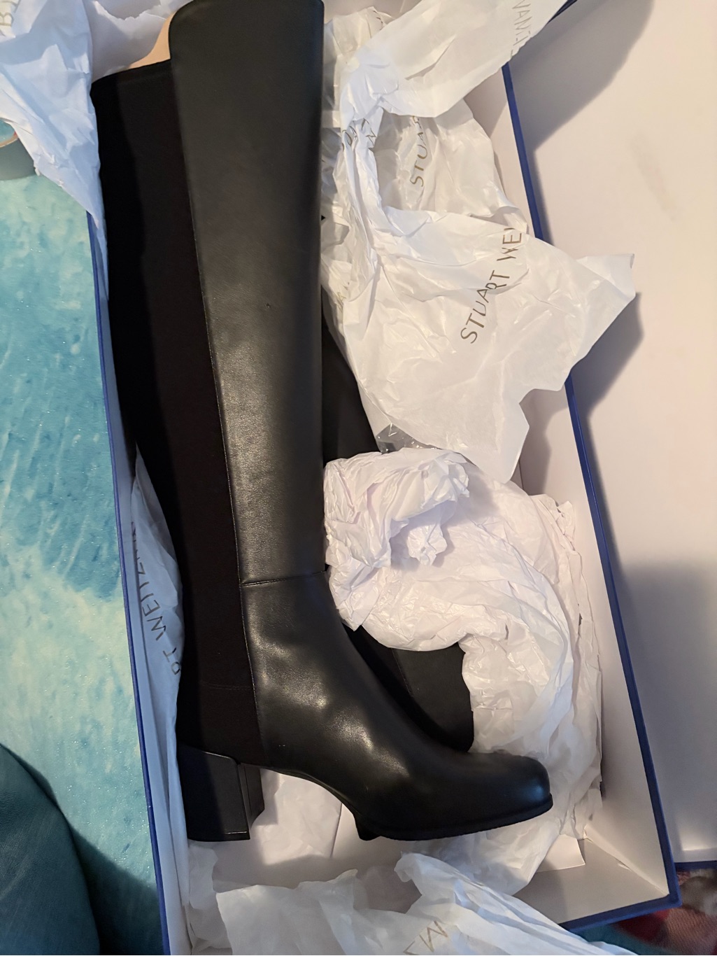 Stuart Weitzman Gabardine Black Otk Leather Block Heel Boots